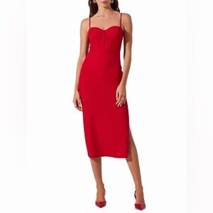 ASTR the Label Contrast Mesh Bustier Midi Dress in Red
